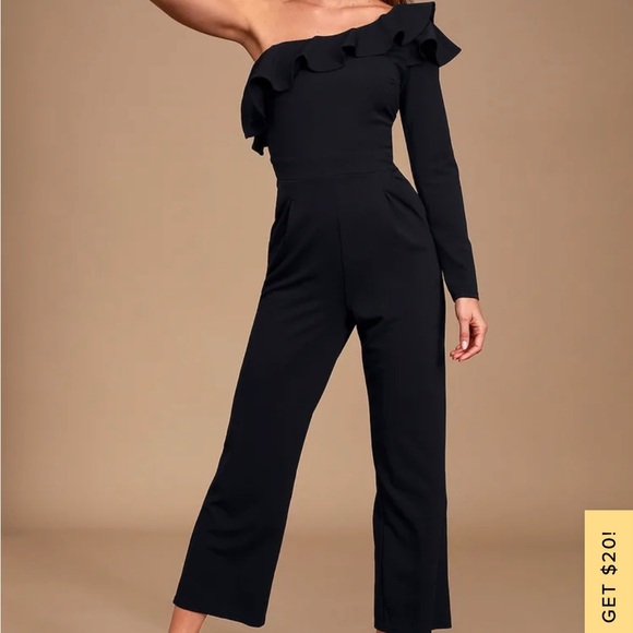 Lulu's Pants & Jumpsuits Lulus Ruffled One Shoulder Jumpsuit Poshmark